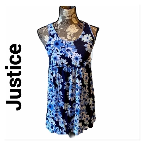 JUSTICE Blue Floral Sleeveless Tunic size 10 - Picture 1 of 5